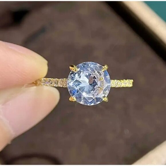 18K Gold Plated Sparkling Solitaire & Eternity Ring Set Of 3 Size 6 - Picture 4 of 4